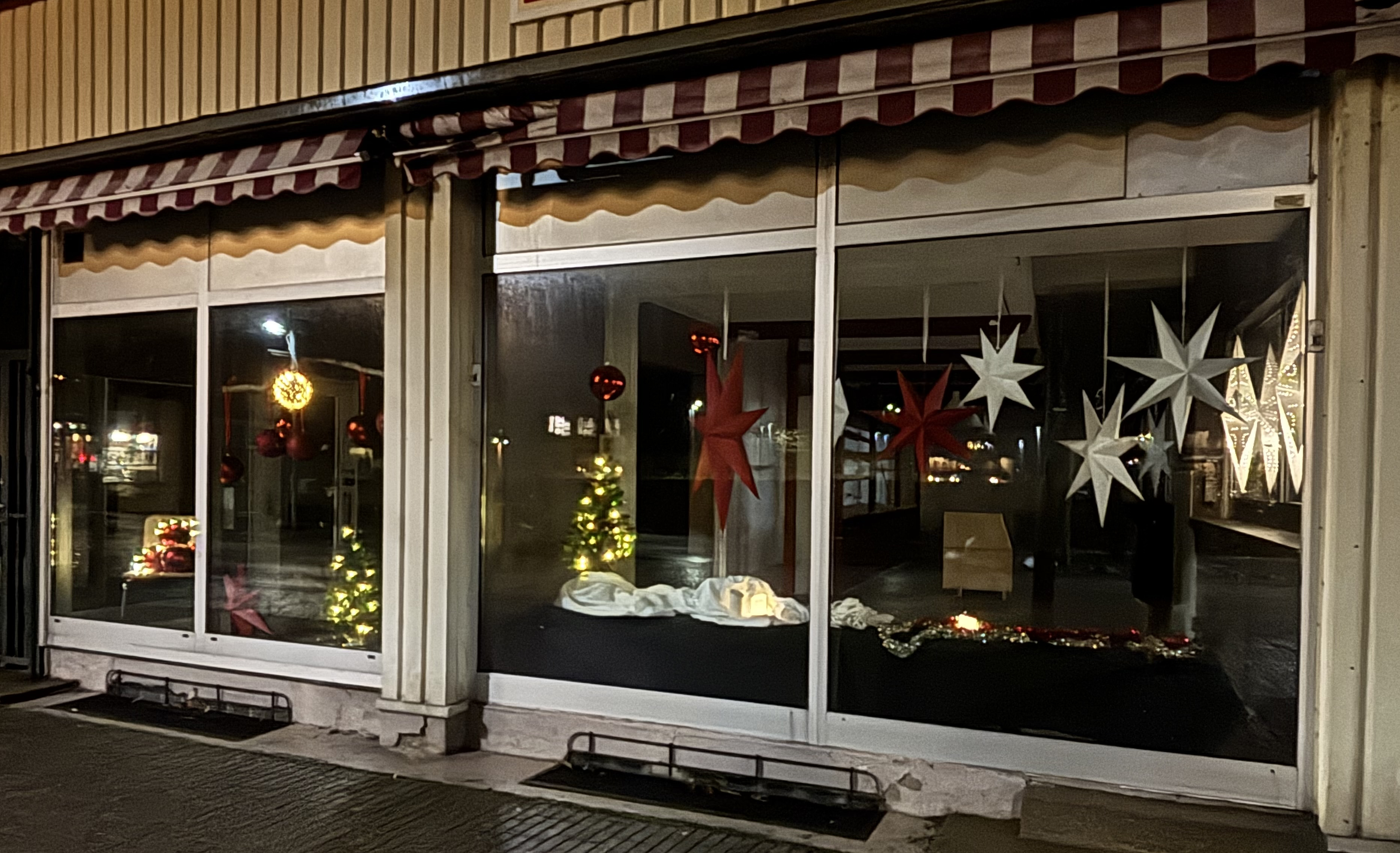 Skyltfönster med julpynt i Kochshuset.